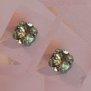 #Sabika Light Gold Shadow Round London Studs, Antique Silver Setting #NWOT